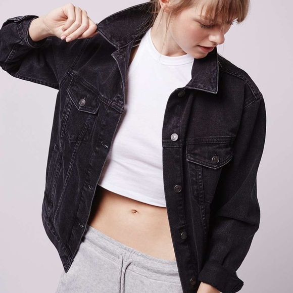 Topshop Jackets & Blazers - TOPSHOP Moto Denim Jean Jacket Oversized Black